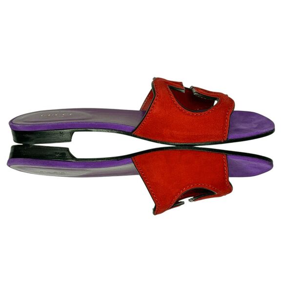 Gucci Kid Scamosciato Interlocking Double G Cut Out Slide Sandals 37.5 Suede - Picture 4 of 11